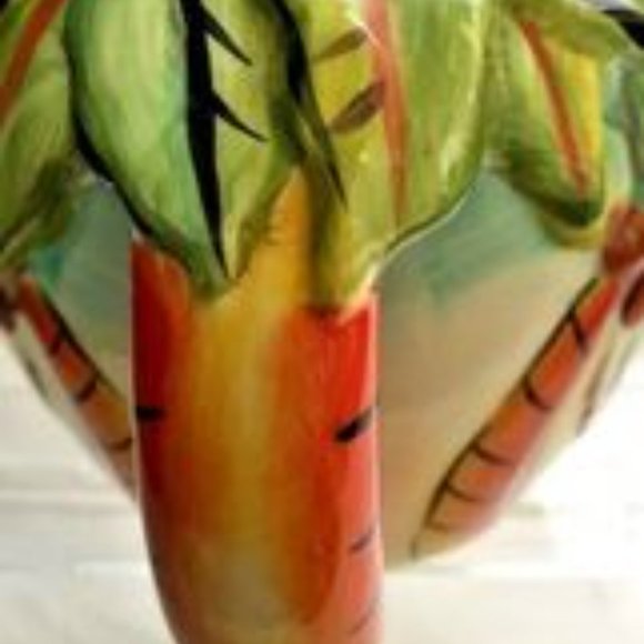 Clay Art Stone Lite Hand Painted Tropical Palm Trees Palm Beach Sangria Pitcher - Picture 4 of 9